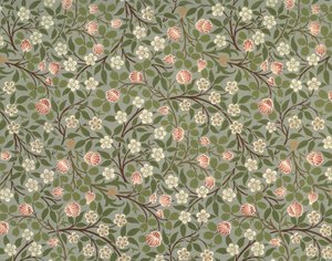 Diseño de papel tapiz con flores pequeñas rosas y blancas de William Morris